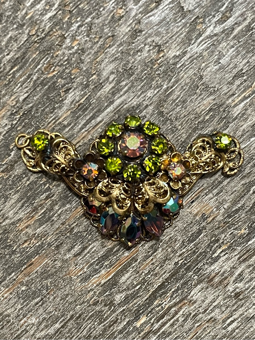 Antique-Style German? Czech? Floral AB Crystal Necklace Finding in Gold Filigree